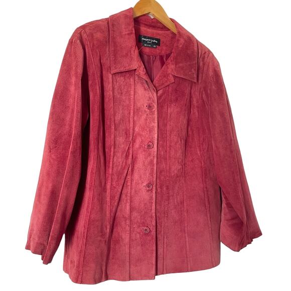 Vintage Suede Jacket Maroon Red Button Up Leather - Picture 1 of 11